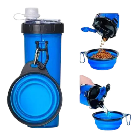 Botella Doble Alimento Y Agua + Plato De Paseo