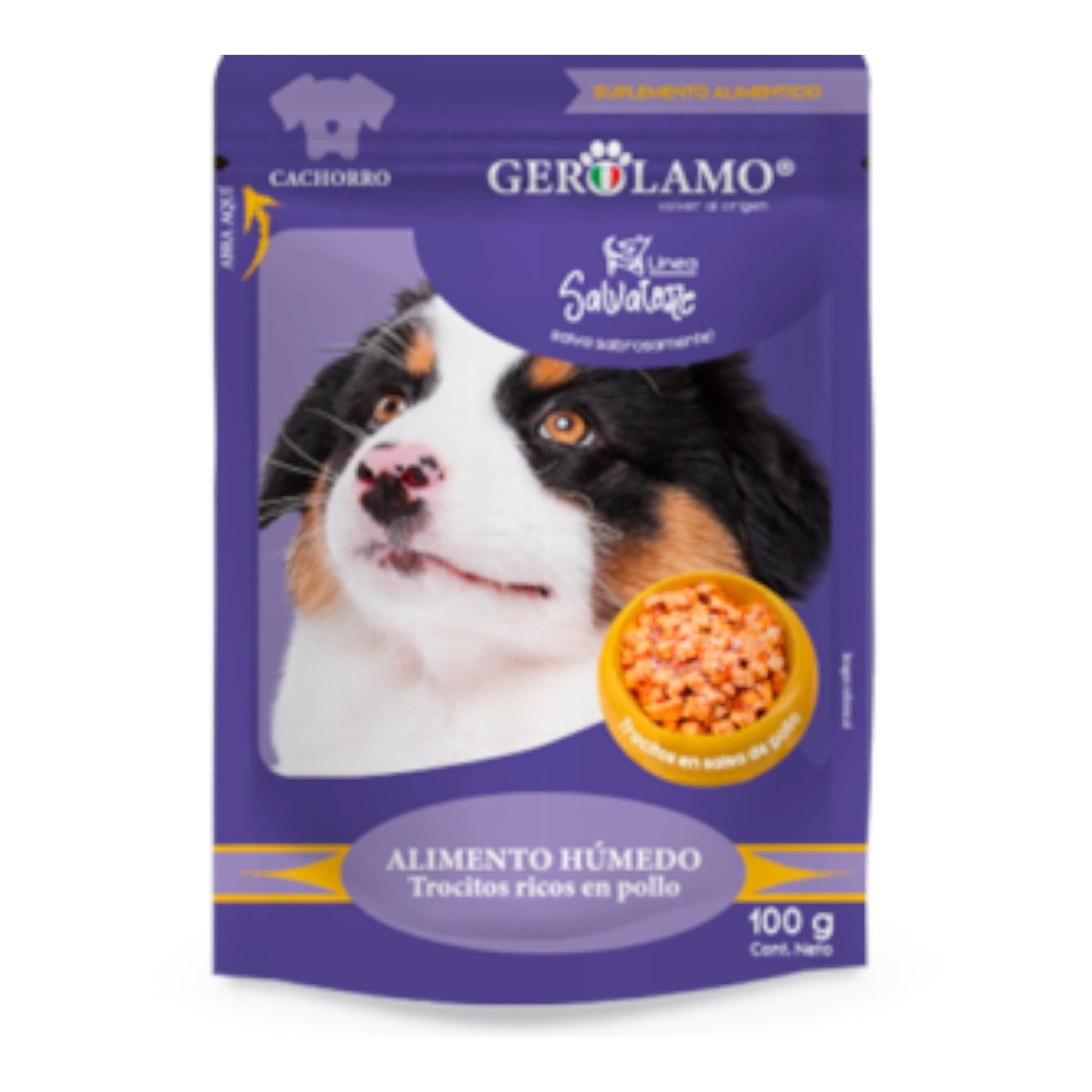 Pouch Gerolamo Cachorro Trocitos Ricos En Pollo 100 gr