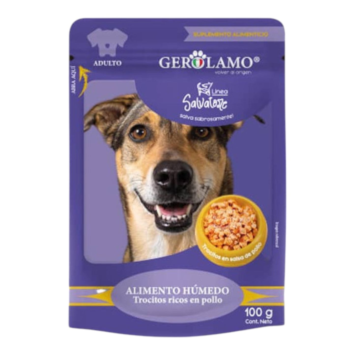 Pouch Gerolamo Perro Adulto Trocitos Ricos En Pollo 100 gr