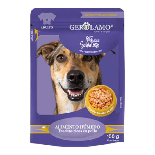 Pouch Gerolamo Perro Adulto Trocitos Ricos En Pollo 100 gr
